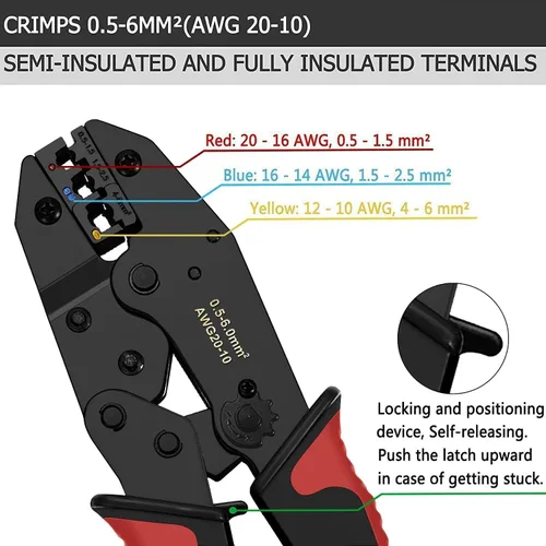 Miniatura 4 de Herramienta crimpadora de cables Qibaok Ratcheting Conectores de terminales de alambre aislado Herramienta de prensado para AWG22-10