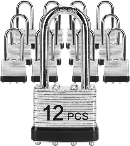 Miniatura 13 de Candado con misma llave, LQYN 6 piezas de candado laminado con llave (1-9/16", 40mm), candados con llave similar, grillete largo, para casillero