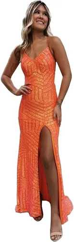 TIRAS Vestidos de fiesta de lentejuelas de sirena 2024 cuello en V brillante correa de espagueti formal vestido de fiesta de noche con abertura CM251