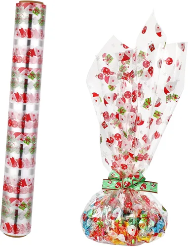Toyvian Rollo de celofán de 1,181.1 x 15.7 in, 2,5 mil, Papá Noel, decorado para Navidad, fiesta en casa, decoración de frutas