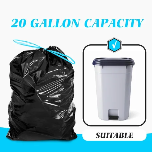 Miniatura 4 de Teivio Bolsas de basura grandes con cordón de 20 galones, 26 unidades, bolsas de basura fuertes y altas para cocina, hogar, oficina, residuos