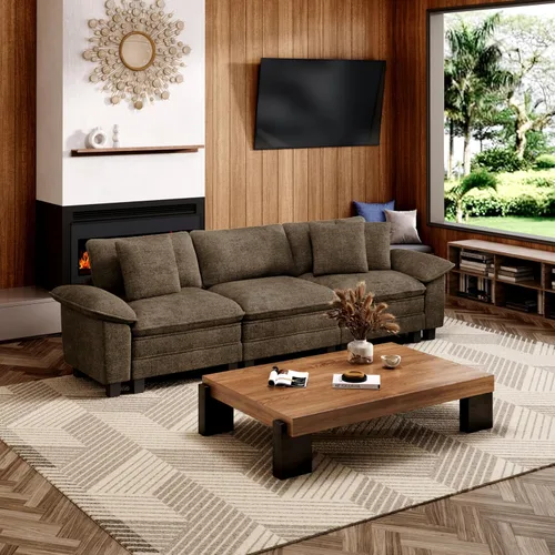 Miniatura 41 de MIXPATIO Sofá modular en forma de L de 123 pulgadas con cojines de nube, juego de sofá modular de asiento profundo con 4 asientos y 1 otomana, Gris