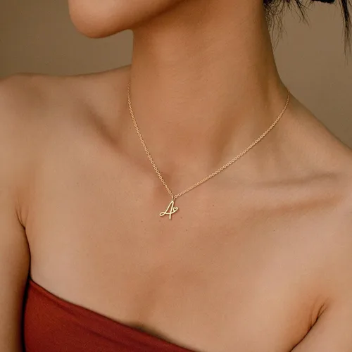 Miniatura 3 de TEWIKY Collar con inicial para mujeres y niñas, collares rellenos de oro de 14 quilates, delicado collar con dije de letra de oro, moderno
