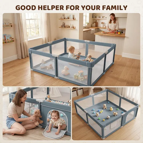 Miniatura 4 de Corralito plegable para bebés, corralito plegable de 50 x 50 pulgadas para bebés y niños pequeños, corralito de juegos para interiores y exteriores