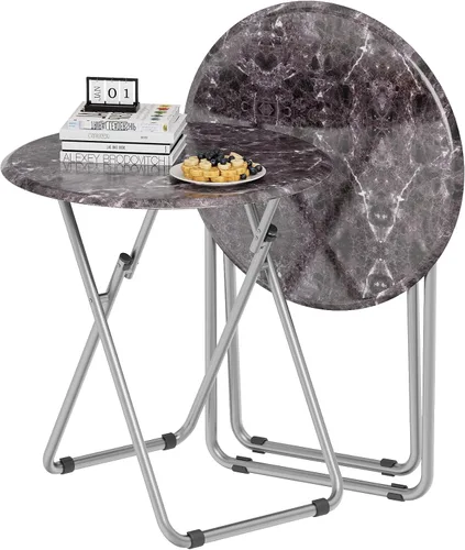Miniatura 12 de Mesa de bandeja de TV, mesa plegable redonda, bandeja plegable para comer, mesa plegable pequeña, juego de 2, mesa de comedor para sofá, sala