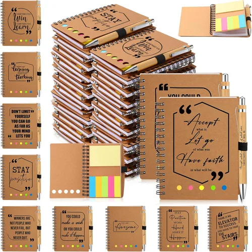 Resurhang Juego de 40 regalos para la semana de la enfermera, regalo inspirador a granel, cuaderno de papel kraft en espiral a granel con nota