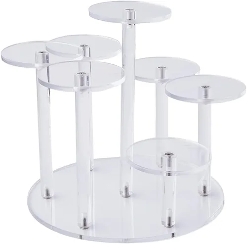Soporte de exhibición redondo de 7 niveles de 5.9 x 5.8 pulgadas, elevadores acrílicos de varios niveles, torre de exhibición transparente, soportes