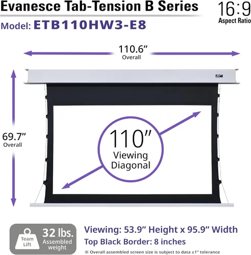 Miniatura 3 de Elite Screens Evanesce Tab-Tension B, pantalla de proyección de 110 pulgadas 16:9, 4K / 8K HD, pantalla de proyección eléctrica con tensión de Blanco