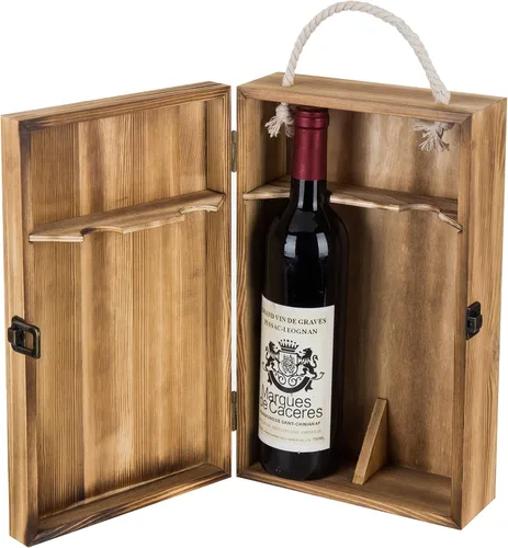 Miniatura 8 de MyGift Caja de regalo para botella de vino con ventana acrílica negra translúcida, exhibición decorativa para vino, estuche de almacenamiento