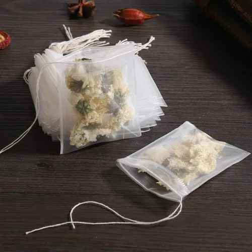 50 bolsas de filtro de té, bolsas de té desechables para té suelto, hierbas, especias, malla vacía, pequeñas bolsas con cordón para infusor y