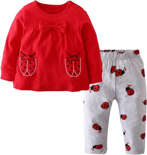Eghunooy Conjunto de ropa de bebé niña 2 piezas de manga larga con patrón de dibujos animados trajes infantiles