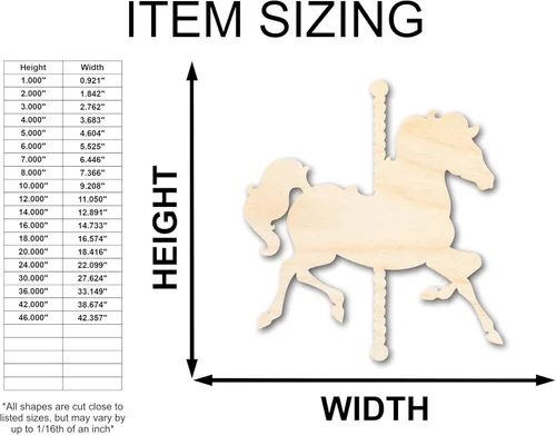 Miniatura 2 de Forma de caballo de carrusel de madera sin terminar Parque de atracciones Recorte para manualidades hasta 46 pulgadas DIY 6 pulgadas/1/4