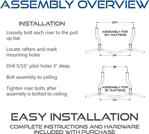 Miniatura 6 de Ceiling Mount Pull Up Bar with Reversible Risers for 16 and 24 Inch Joists with Optimum Grip Spacing by Ultimate Body Press