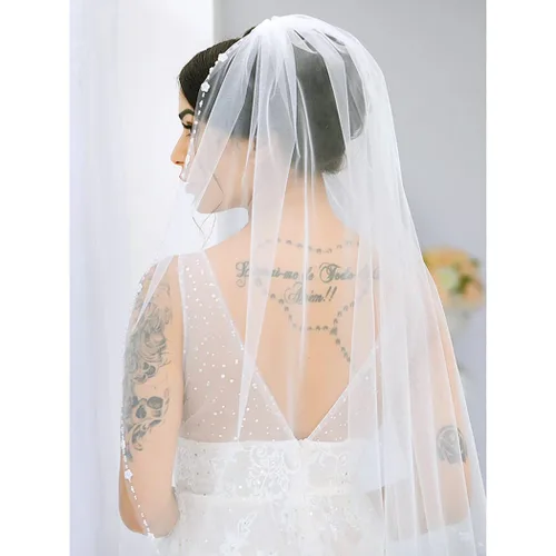 Miniatura 3 de Yikisdy Velo de novia velo de tul marfil velos de novia con borde de flor de perla y peine para novias
