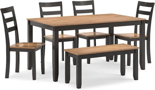 Miniatura 11 de Signature Design by Ashley Gesthaven - Juego de mesa de comedor moderno e informal con 4 sillas y banco, juego de 6, madera de mango, altura de mesa