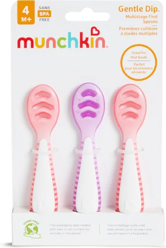 Miniatura 6 de Cucharas Munchkin® Gentle Dip™ para bebés para autoalimentación y destete con luz LED, paquete de 3, rosa/morado Rosado/Púrpura