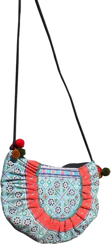Miniatura 2 de RaanPahMuang Bolso de hombro hecho de Thai Hmong Hill Tribe Patch tela Half Sun