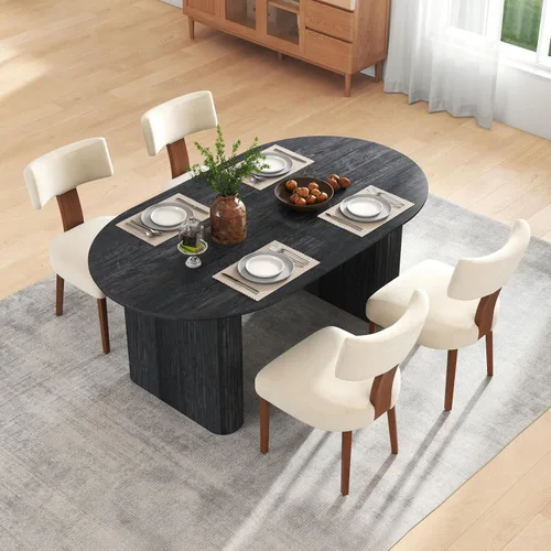 Miniatura 3 de Juego de mesa de comedor ovalada extensible de 59 a 90 pulgadas con 4 sillas de comedor con respaldo en T para 4 personas, moderna mesa de comedor