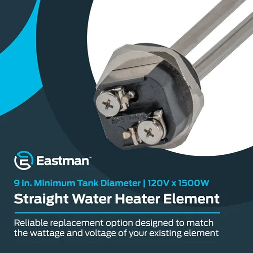 Miniatura 2 de Eastman Elemento calentador de agua eléctrico recto de 120 V x 1500 W de alta densidad, elemento de calentamiento de agua caliente con funda