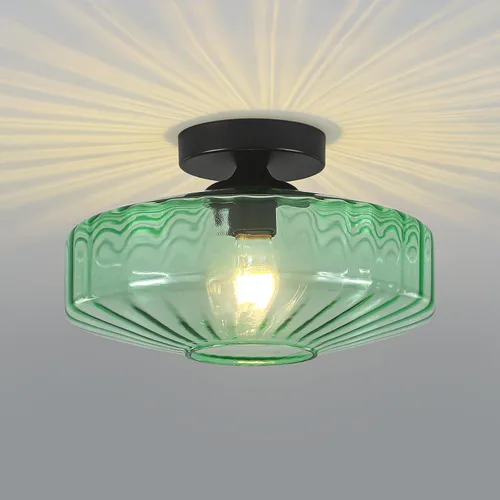 Lámpara de techo de montaje semiempotrado, luces de techo de vidrio verde vintage de 11.8", lámpara de techo de 1 luz de estilo moderno de mediados