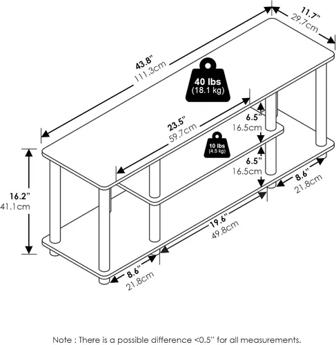 Miniatura 6 de Furinno Turn-N-Tube - Soporte para televisor de 3 niveles, instalación 3D sin herramientas, consola de entretenimiento para televisores de hasta 50