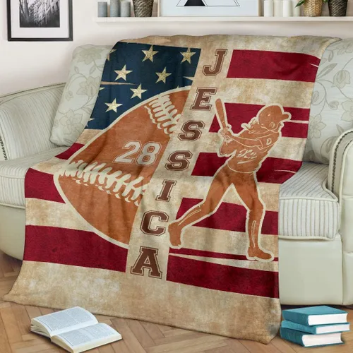 Miniatura 10 de Manta de sóftbol personalizada, manta de bandera de EE. UU., manta de forro polar Sherpa suave y acogedora, manta de sóftbol para mamá, hija, niño