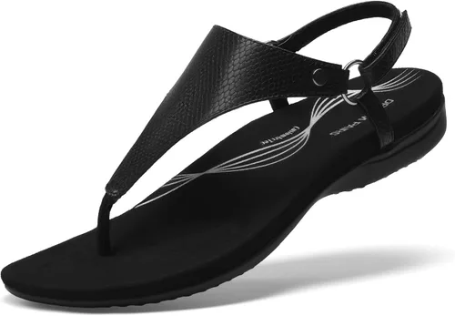 DREAM PAIRS Sandalias planas para mujer, con soporte de arco, ortopédicas, cómodas, suaves, acolchadas, para verano, con correa en T