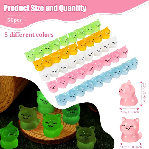 Miniatura 2 de 50 piezas de mini figuras luminosas de resina de animales de gato pequeño que brillan en la oscuridad, estatuas de gatos en miniatura adornos