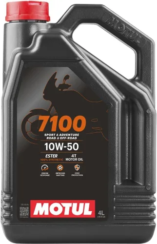 Motul 7100 10W-50 4T 100% Aceite sintético de éster para motor de motocicleta, para carretera y fuera de carretera, 4 litros (104098)