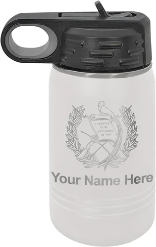 Miniatura 13 de LaserGram Botella de agua personalizada, bandera de Guatemala, acero inoxidable de doble pared aislada al vacío con popote superior, regalo grabado