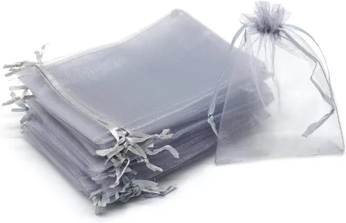 Miniatura 30 de 50 bolsas de organza transparentes de 3 x 4 pulgadas, pequeñas bolsas de regalo de joyería con cordón para bodas, fiestas, bolsas de dulces