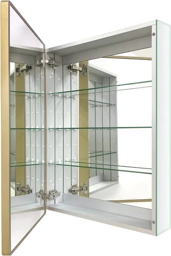 Miniatura 12 de Botiquín de baño de 16 x 20 pulgadas con espejo con marco dorado, gabinete de almacenamiento empotrado o de montaje en superficie, diseño rústico