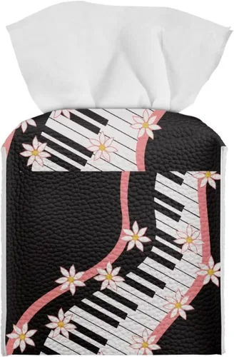 Miniatura 30 de Gomyblomy Coloridas notas musicales cajas de pañuelos cubiertas de teclado de piano pu cuero caja de pañuelos cuadrado organizador de pañuelos