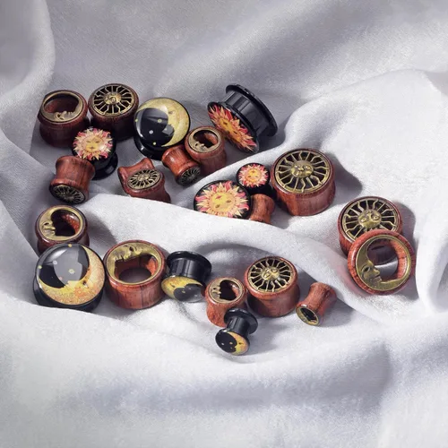 Miniatura 7 de Juego de expansores Qmcandy para oreja, de madera orgánica y acrílico, de 0 g a 34 pulgadas