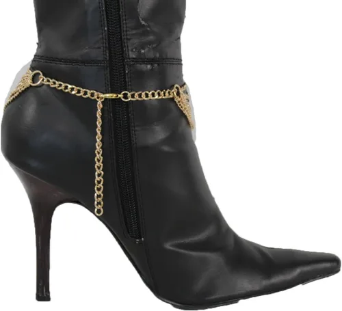 Miniatura 3 de TFJ - Pulsera de cadena para botas de moda occidental para mujer, diseño de metal dorado, con dije de corazón