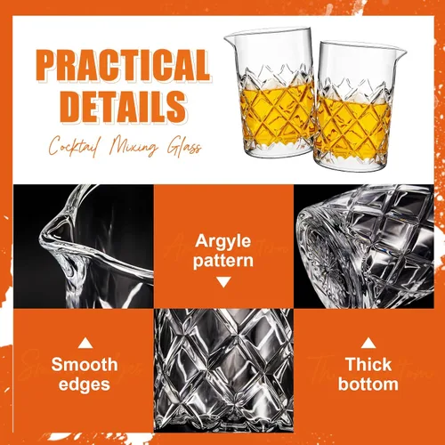Miniatura 3 de Dandat 6 Pcs Cocktail Mixing Glass 24 oz Crystal Stirring Glass Thick Bottom Seamless Cocktail Pitcher for Home Bartender Bar Whiskey Martini Drink