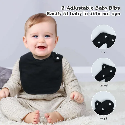 Miniatura 5 de Paquete de 8 baberos unisex ajustables con broches de presión, ultra suaves, absorbentes, babeo, dentición para niños y niñas