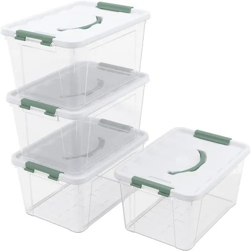 Miniatura 14 de Caja de almacenamiento transparente pequeña de 3.5 cuartos de galón con asa, pequeños contenedores de plástico con tapas, 6 paquetes
