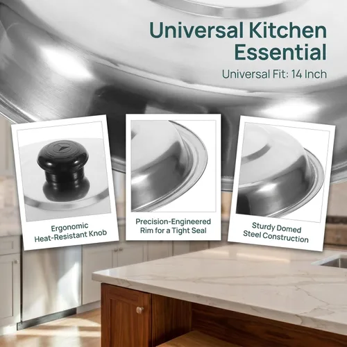 Miniatura 2 de DOITOOL Tapa universal de sartén de acero inoxidable de 14 pulgadas con perilla resistente al calor para sartenes y utensilios de cocina