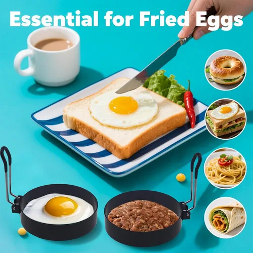 Miniatura 4 de 2 embudos de anillo de huevo de 3.5 pulgadas, moldes de cocina de acero inoxidable para freír huevos, panqueques, se adapta a sartén antiadherente