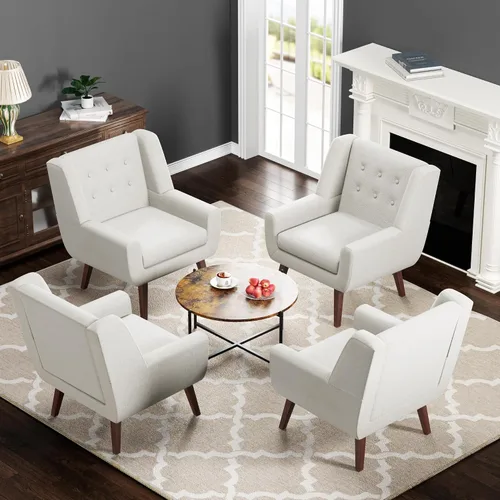Miniatura 16 de HUIMO Silla de Acento para Sala de Estar, Sillón Tapizado con Botones Capitoné, Sillas de Sofá de Tela de Lino para Dormitorio, Sala de Estar, Silla