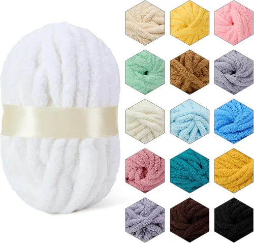 Miniatura 23 de ERLYEEN Hilo de Chenilla Grueso Súper Voluminoso Suave Espeso Esponjoso Jumbo Gigante Lavable Hilo Grande de Poliéster DIY para Manta de Tejido a