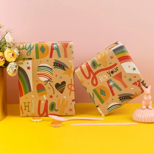 Miniatura 2 de RUSPEPA - Rollo de papel de estraza para envolver regalos, diseño de cumpleaños; ideal para cumpleaños, fiesta, baby shower; 24 pulgadas x 100 pies
