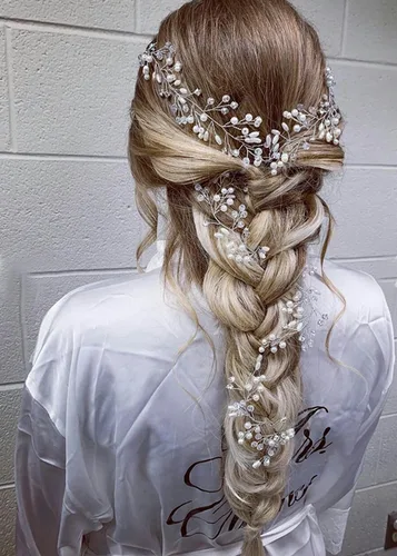 Teyglen Diadema de cuentas de cristal de perlas extra largas para el cabello de novia, accesorios para el cabello de boda, pieza de pelo de cristal