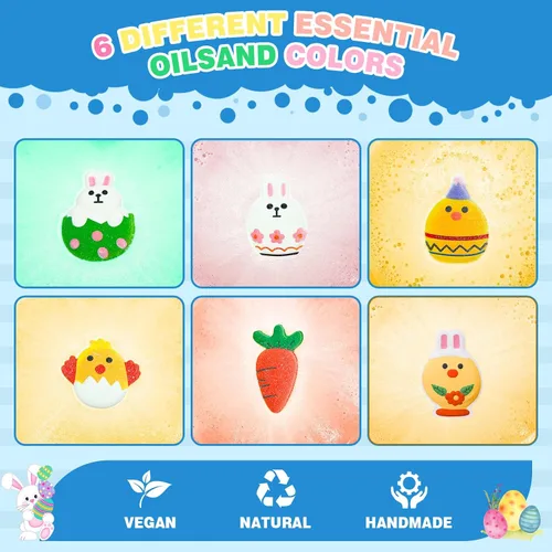 Miniatura 6 de Bombas de baño de Pascua para niños, rellenos de cesta de Pascua para adolescentes, paquete de 6 unidades para niños y niñas, formas de conejito
