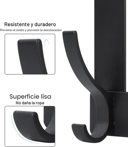 Miniatura 5 de Optish Ganchos sobre la Puerta, Ganchos Colgadores de Puerta para Colgar, Toalleros sobre las Puertas para Baño con 12 Ganchos para Abrigos, Negro
