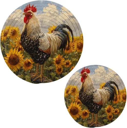 Miniatura 12 de Naanle Juego de 2 salvamanteles tejidos para ollas, 4 de julio, bandera de Estados Unidos, estrellas florales azules, manteles individuales redondos