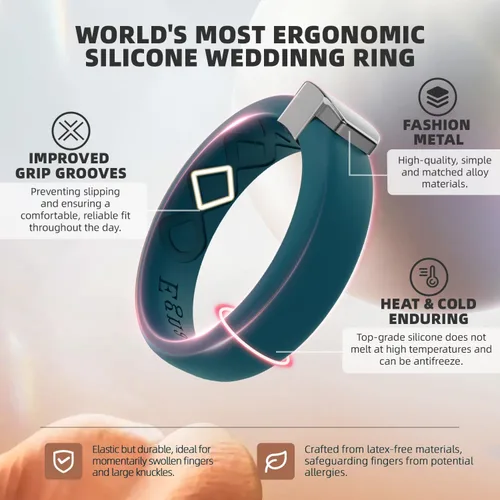 Miniatura 35 de Egnaro - Anillo de boda de silicona para mujer, diseño ergonómico y transpirable, ancho de 0.15 pulgadas, bandas de silicona flexibles con placa