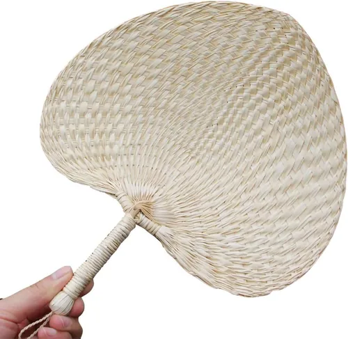 WASSON Decoración hecha a mano de ratán de abanico, regalo de boda para mujeres, abanicos de hoja de palmera de bambú de mano, 1 unidad