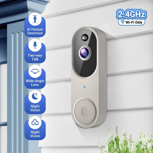 Miniatura 6 de Timbre inalámbrico de 1080p para seguridad del hogar, funciona con pilas, vista en vivo, almacenamiento en la nube, detección humana AI, visión